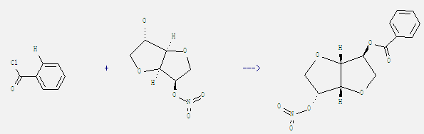 Isosorbide 5-nitrate can react with benzoyl chloride to get benzoic acid 6-nitrooxy-hexahydro-furo[3,2-b]furan-3-yl ester